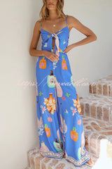 Perfume Bottle Print Strappy Fitted Waist Casual Pocket Wide-Leg Jumpsuit