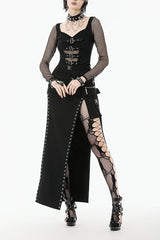 Punk Knitted Top with Mesh Overlay and Shoulder Buckle Details