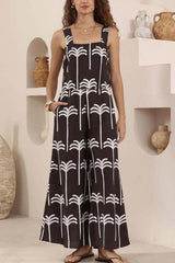 Polka Dot Print Loose Sleeveless Casual Wide-leg Jumpsuit
