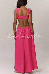 Solid Color Casual Camisole Loose Stretch Wide-leg Jumpsuit