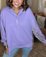 Women's Sequin Colorblock Henley Sweatshirt