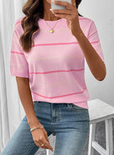Women's Crewneck Short Sleeve Knit Striped Tops