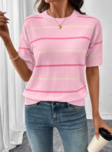 Women's Crewneck Short Sleeve Knit Striped Tops
