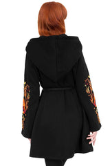 Vulpine Fox Embroidery Flared Hoodie