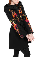 Vulpine Fox Embroidery Flared Hoodie