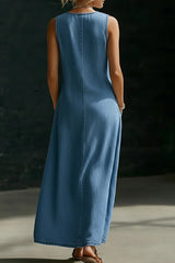 Minimalist Button-up V-neck Denim Dress