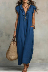 Women's Solid Color Ruffled Art Casual Fashion Cozy Cotton Linen Dress
