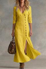 Casual Linen Cotton Button Dress