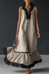 Elegant And Romantic Ruffled Color-blocked Maxi Dress