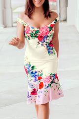 Ruffle Trim Detail Dress - White Multi