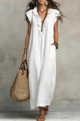 Women's Solid Color Ruffled Art Casual Fashion Cozy Cotton Linen Dress