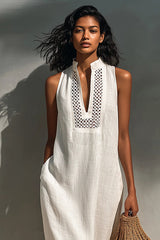 Women's Minimalist Sleeveless Maxi Dress With Cutout Neckline