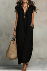 Women's Solid Color Ruffled Art Casual Fashion Cozy Cotton Linen Dress
