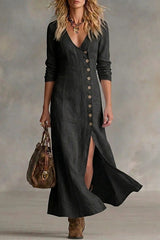 Casual Linen Cotton Button Dress