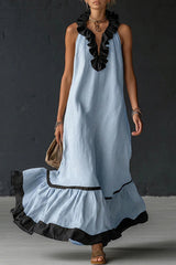 Elegant And Romantic Ruffled Color-blocked Maxi Dress