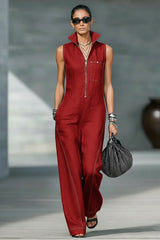 Women's Minimalist Loose-fitting White Trim Sleeveless Jumpsuit