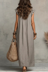 Women's Solid Color Ruffled Art Casual Fashion Cozy Cotton Linen Dress