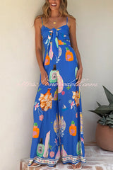 Perfume Bottle Print Strappy Fitted Waist Casual Pocket Wide-Leg Jumpsuit