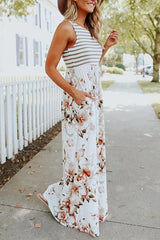 Heididress Sleeveless Stripes Splice Floral Maxi Dress