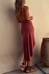 Heididress Halter Cowl Neck Backless High Low Hem Dress