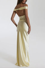 Heididress Off Shoulder Backless Cut Out Satin Maxi Dress