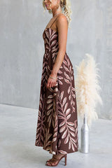 Spaghetti Strap High Waist Printed Swing Maxi Dress
