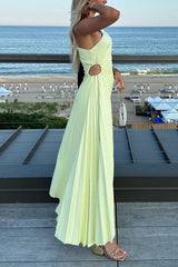 Heididress One Shoulder Cut Out Irregular Hem Pleated Satin Maxi Dress