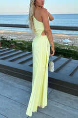 Heididress One Shoulder Cut Out Irregular Hem Pleated Satin Maxi Dress