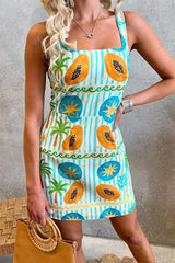 Square Neck Sleeveless Tropic Print Mini Dress