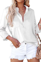 Heididress Solid Long Sleeves Button Up Satin Shirt