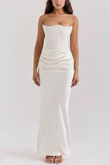 Heididress Strapless Ruched Satin Splice Bodycon Maxi Dress