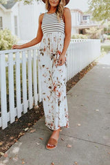 Heididress Sleeveless Stripes Splice Floral Maxi Dress