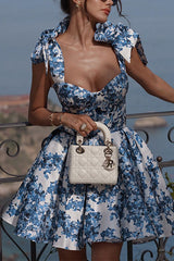 Heididress Bow Shoulder Floral Print A-line Mini Cami Dress