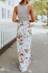 Heididress Sleeveless Stripes Splice Floral Maxi Dress