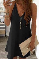 Heididress Solid V-neck Sleeveless Chiffon Swing Dress