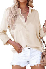Heididress Solid Long Sleeves Button Up Satin Shirt