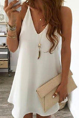 Heididress Solid V-neck Sleeveless Chiffon Swing Dress