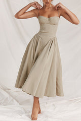 Heididress Spaghetti Strap Pocketed Corset Swing Midi Dress