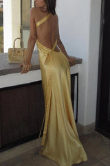Heididress One Shoulder Open Back Tie Knot Satin Maxi Dress