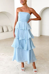 Heididress Strapless Empire Waist Ruffle Layered Maxi Dress