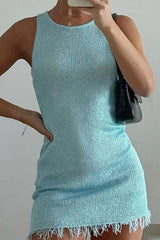 Heididress Round Neck Sleeveless Raw Hem Bodycon Mini Dress