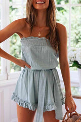Heididress Off Shoulder Sleeveless Tie Waist Ruffle Romper