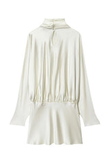 Heididress High Neck Long Sleeves Satin Mini Dress with Scarf