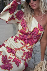 Heididress One Shoulder Long Sleeve Floral Print Maxi Dress