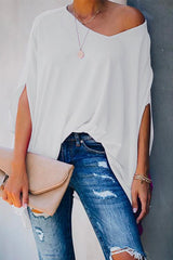 Heididress Loose V Neck Batwing Sleeve Solid T Shirt