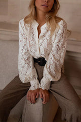 Heididress Ruffle Long Sleeves Button Up Lace Shirt