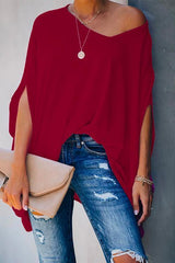 Heididress Loose V Neck Batwing Sleeve Solid T Shirt