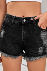 Heididress Mid Rise Raw Hem Ripped Denim Shorts