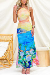 Halter Neck Backless Printed Maxi Dress