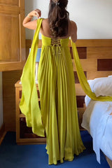 Heididress Strapless Back Lace-up Pleated Maxi Dress